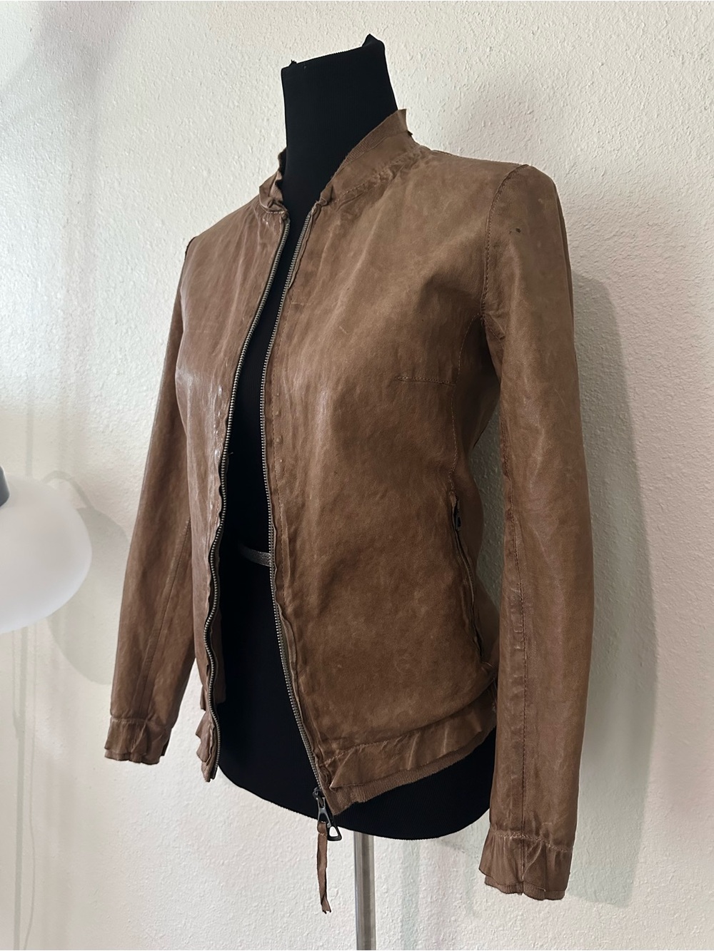 Marco Delli Women's Tan Leather Zip-Front Jacket